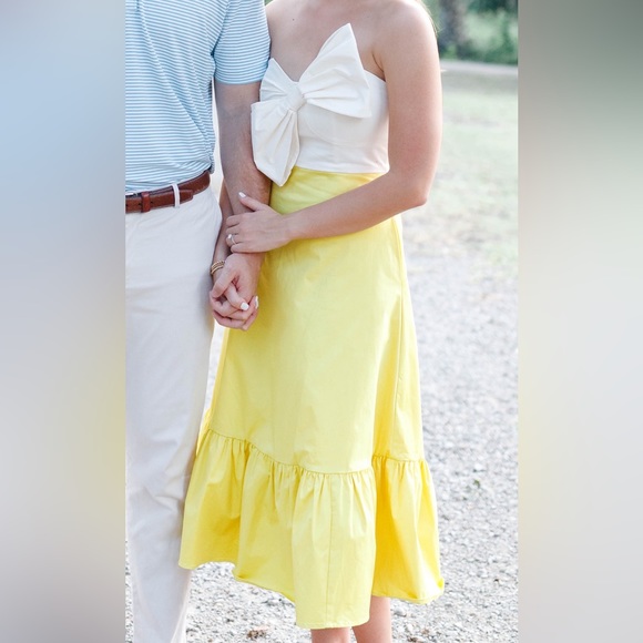 Hitch Anthropologie color block yellow and white dress with bow - Picture 5 of 7